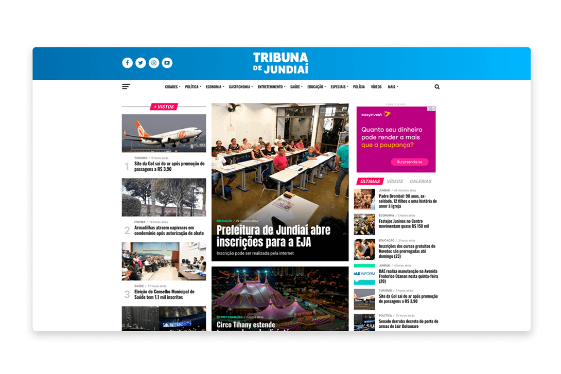 Página do Conteúdo site Tribuna de Jundiaí