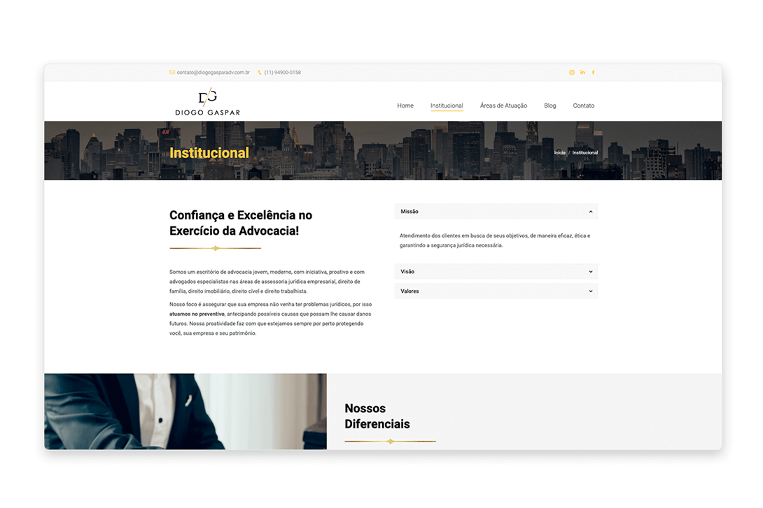 Página do Conteúdo site Diogo Gaspar Advocacia