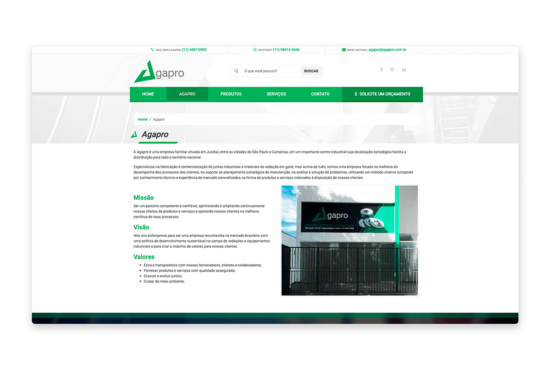 Página do Conteúdo site Agapro