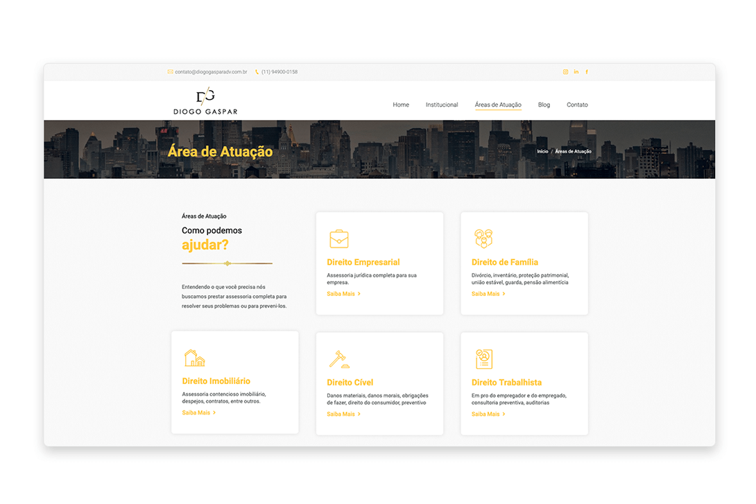 Página do Conteúdo site Diogo Gaspar Advocacia