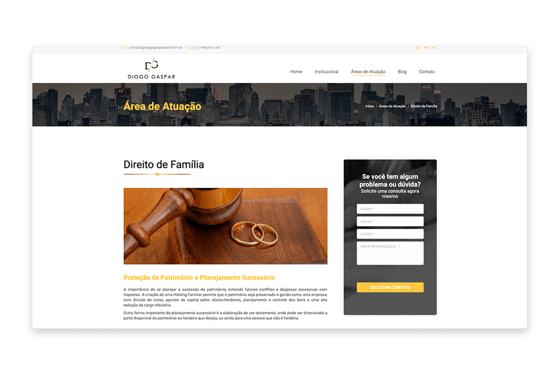Página do Conteúdo site Diogo Gaspar Advocacia