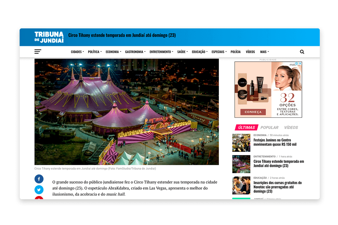 Página do Conteúdo site Tribuna de Jundiaí