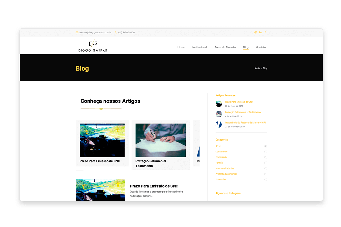 Página do Conteúdo site Diogo Gaspar Advocacia