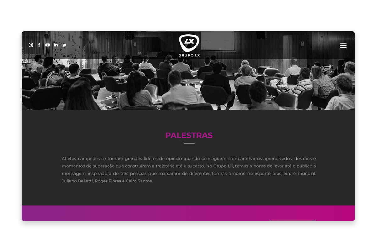 Página do Conteúdo site Grupo LX